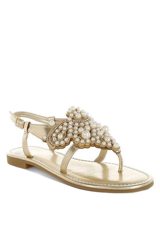 Opazie Metallic Pearl Embellished Flats - Tigbul's Variety Fashion Shop