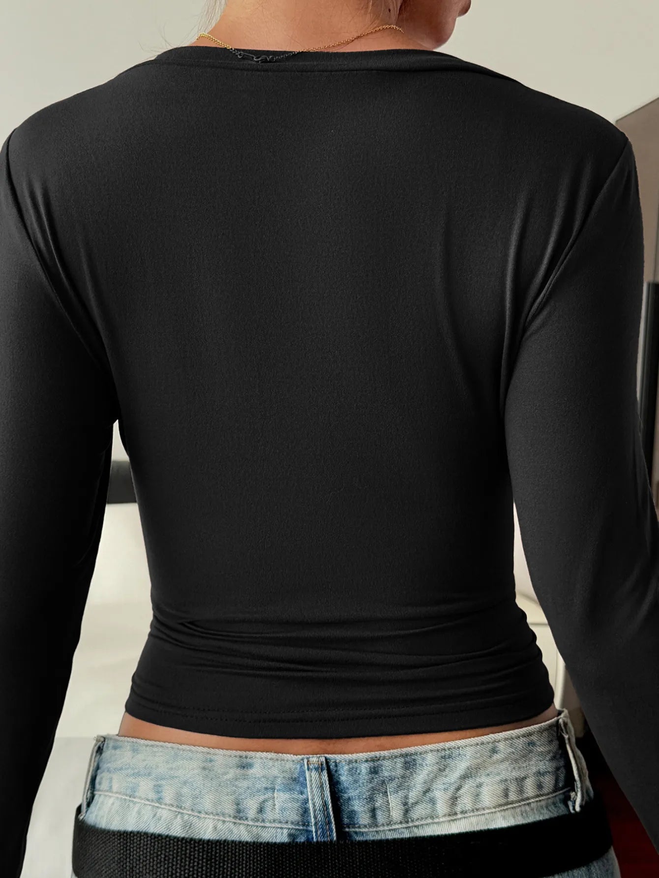 V-Neck Long Sleeve Fitted T-Shirt - Tigbul's Variety Fashion Shop