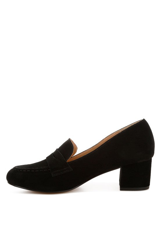 Astra Block Heel Genuine Suede Loafers - Tigbul's Variety Fashion Shop
