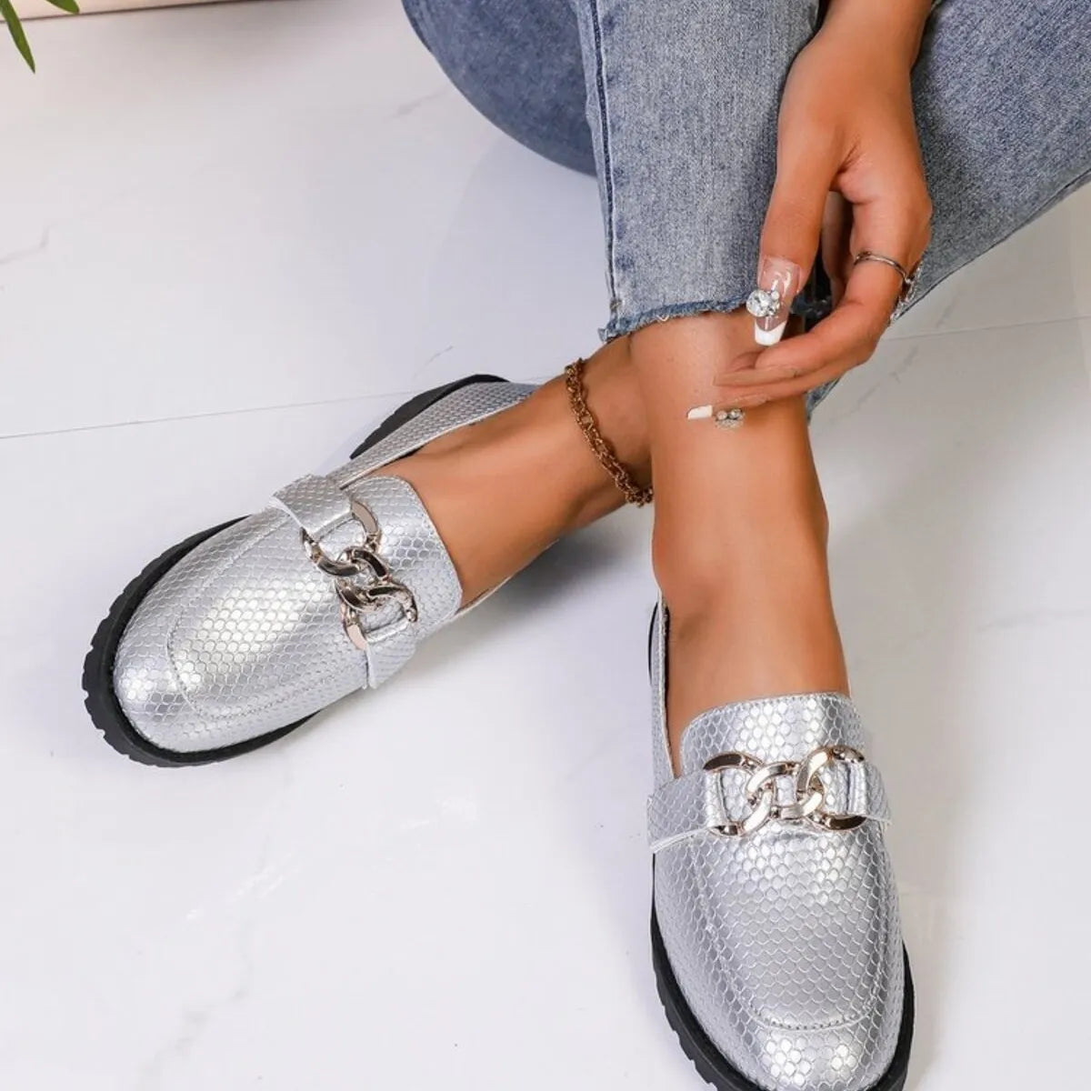 Ladies Round Toe Block Heel Loafers - Tigbul's Variety Fashion Shop