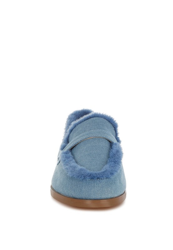Nivena Fur Detail Denim Loafers - Tigbul's Variety Fashion Shop
