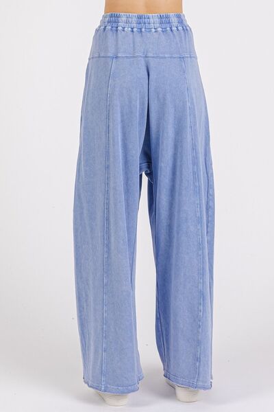 Blue Mineral Wash Elastic Baggy Pants - Tigbul's Variety Fashion Shop