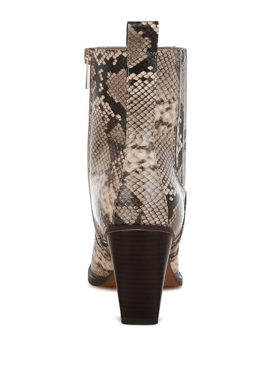 Cornus Snake Print Ankle Boots - Tigbul's Variety Fashion Shop