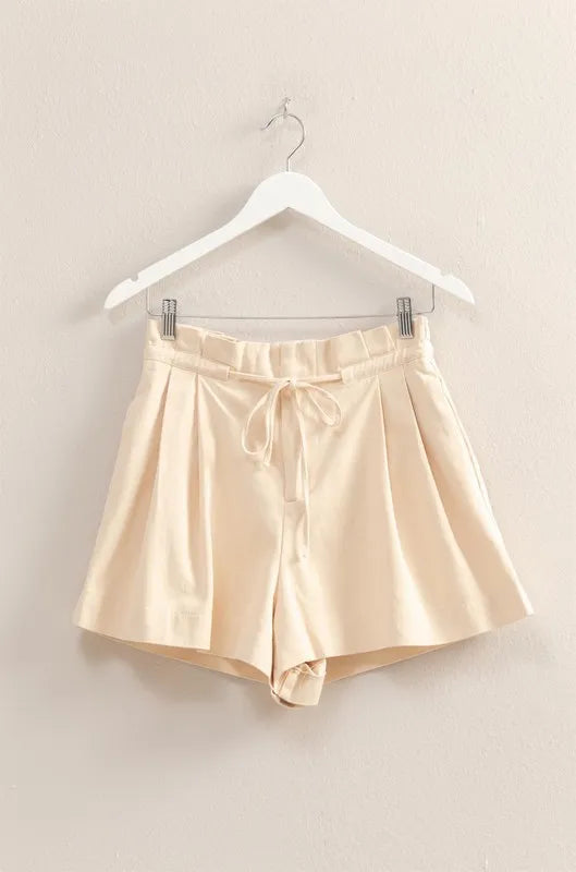 Beige High-Waisted Washed Twill Paperbag Shorts - Tigbul's Variety Fashion Shop