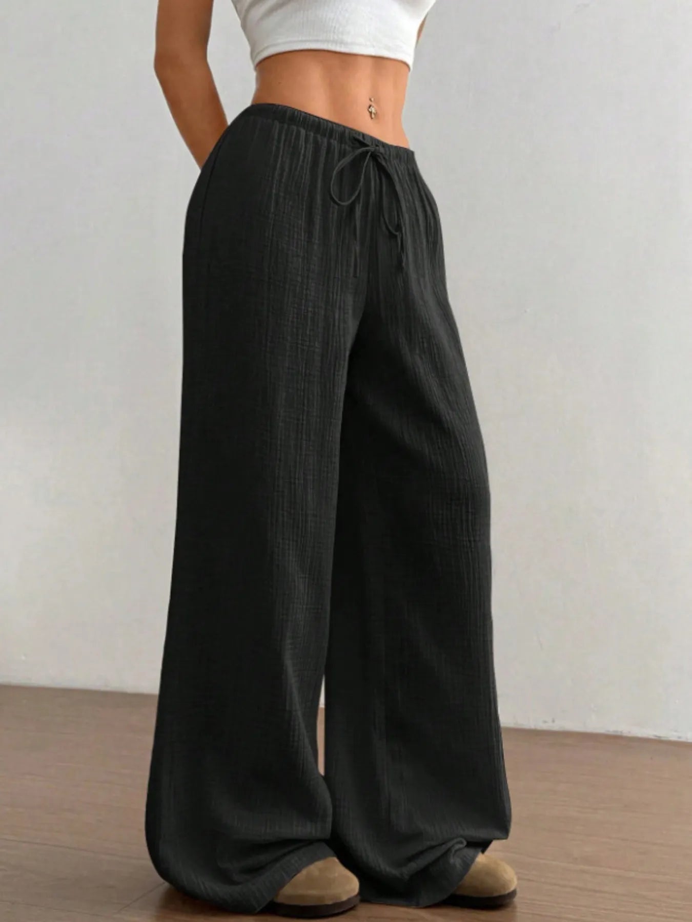 Wide Leg Drawstring Casual Pants - Tigbul's Variety Fashion Shop