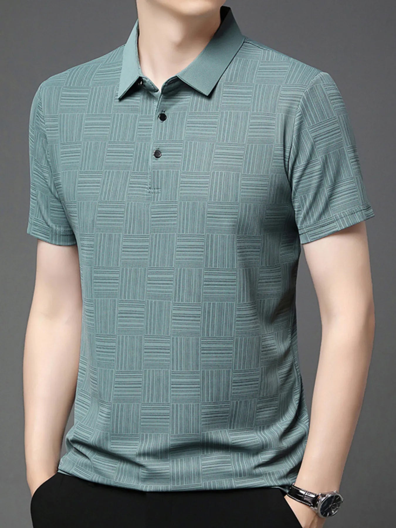 Men's Plus Size Texture Short Sleeve Polo - Tigbul's Variety Fashion Shop