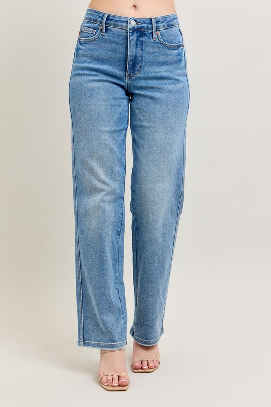 Judy Blue Full Size Tummy Control Vintage Wash Straight Jeans Plus Size - Tigbul's Variety Fashion Shop