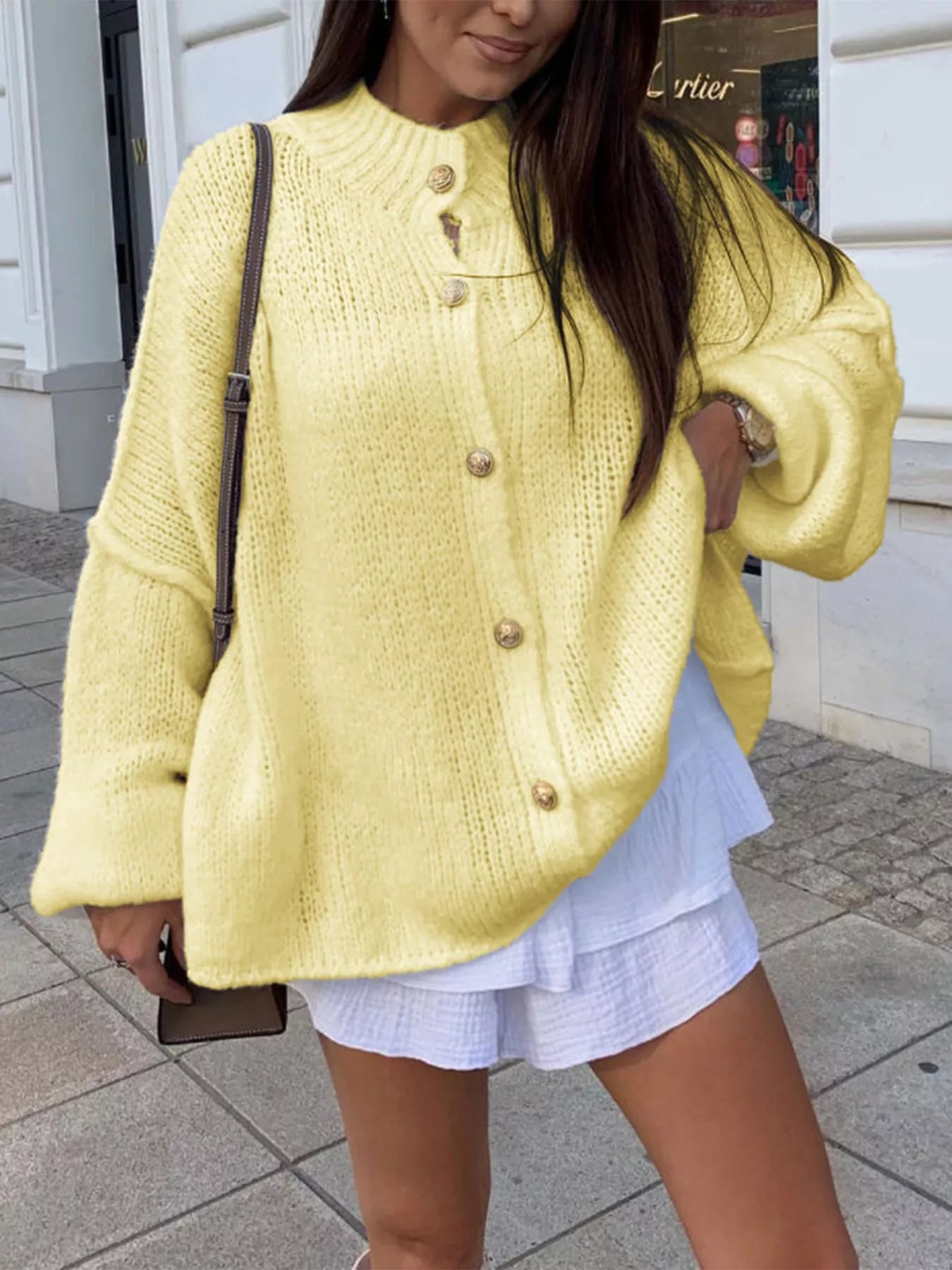 Oversized Knit Button-Down Batwing Sleeve Cardigan - Tigbul's Variety Fashion Shop
