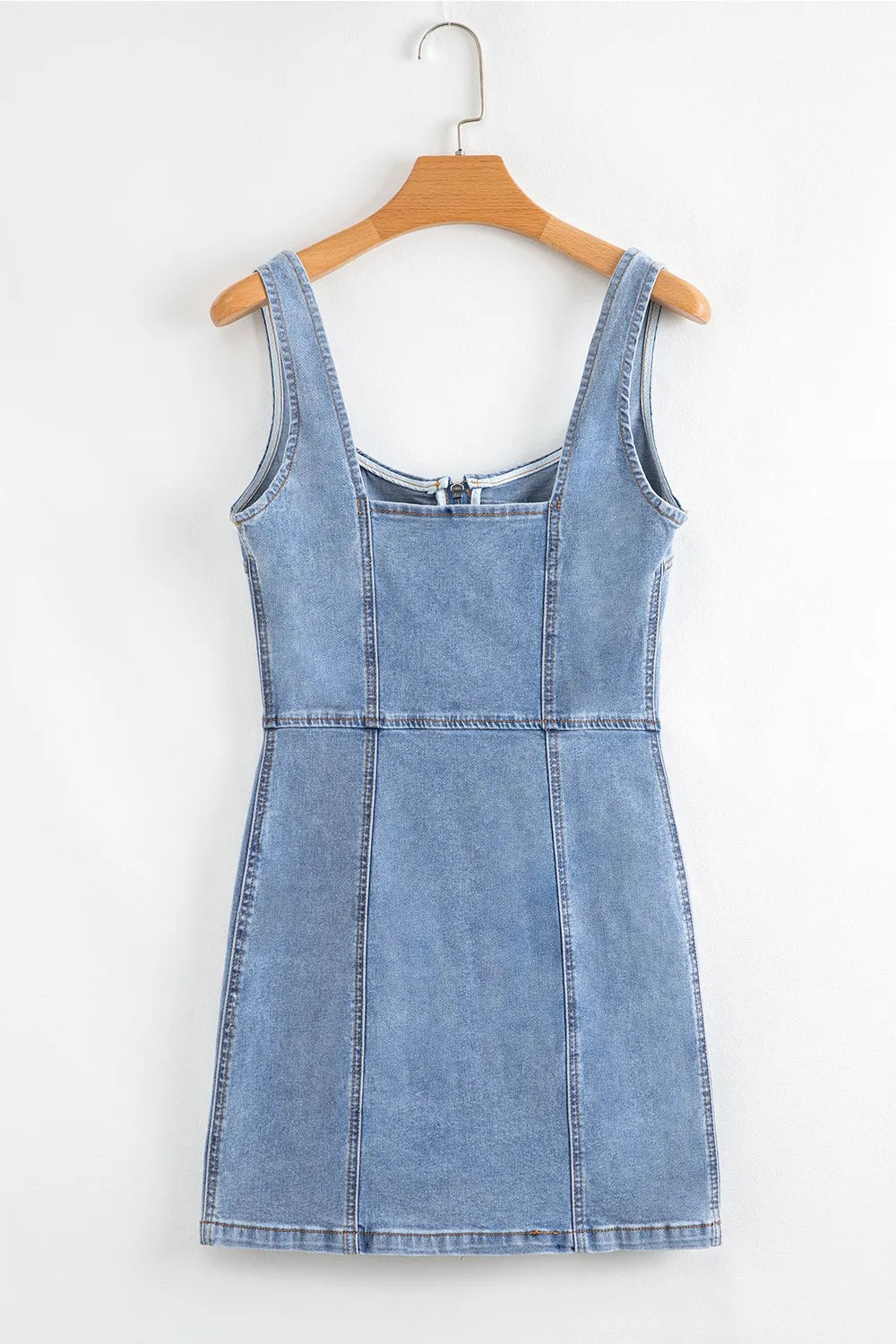 Light Blue Square Neck Wide Strap Denim Dress - Tigbul's Variety Fashion Shop