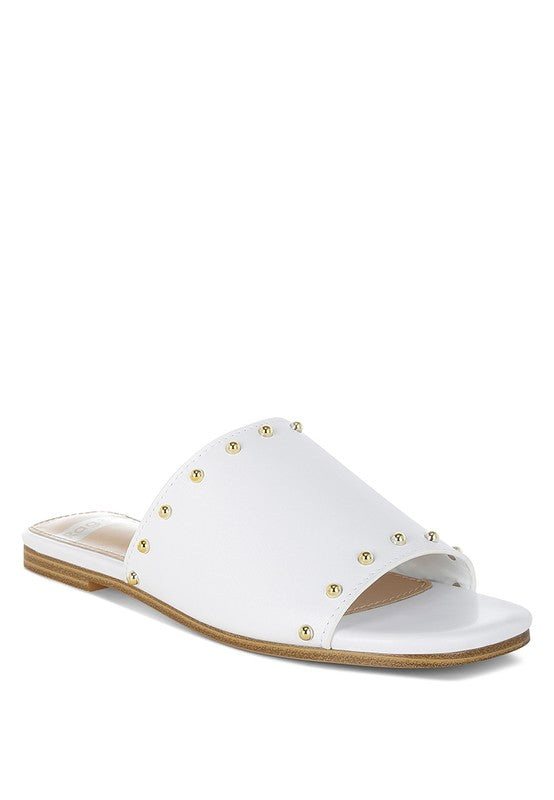 Renaldi Genuine Leather Studded Slip-On Flats - Tigbul's Variety Fashion Shop