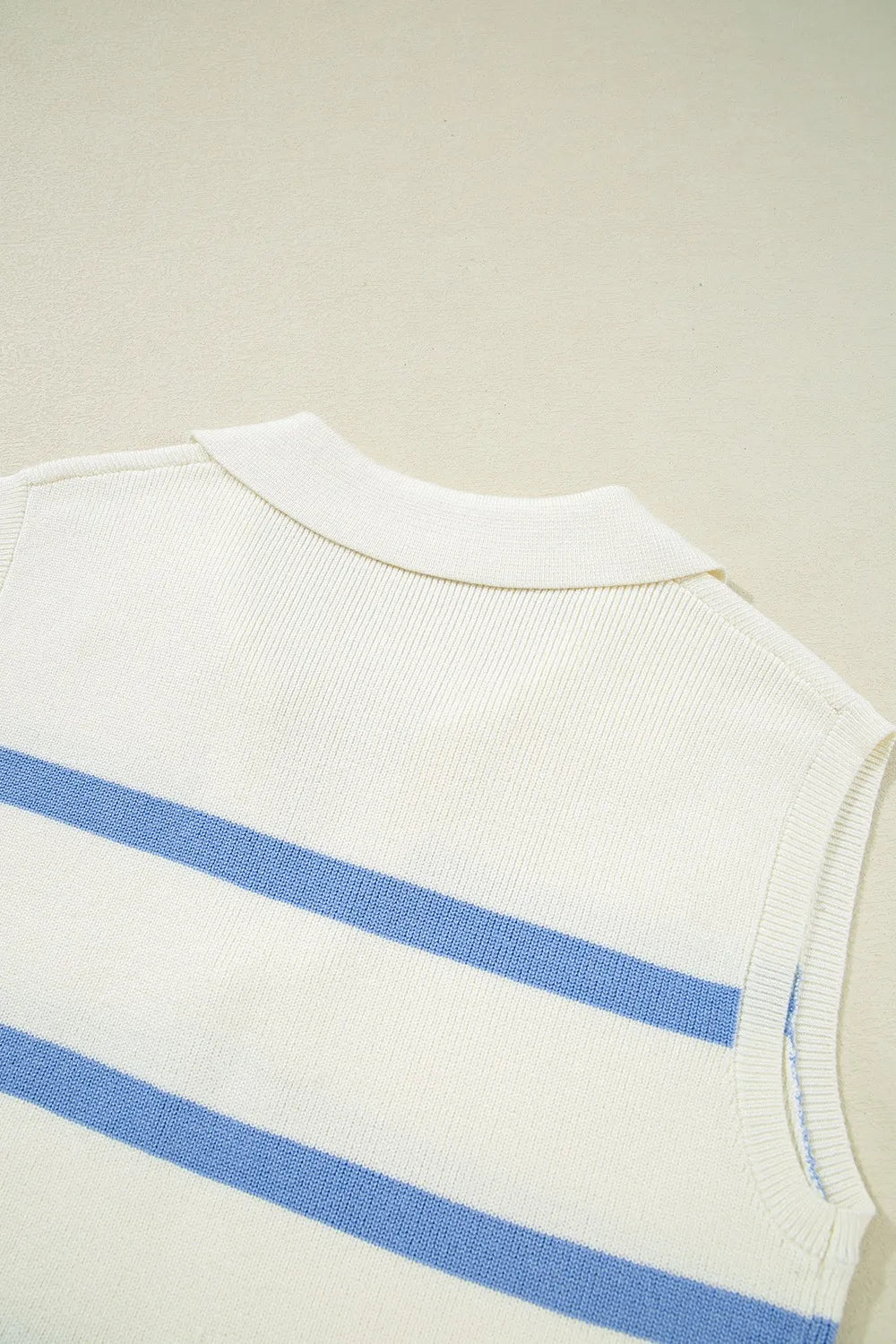 Stripe Split V Neck Collared Ribbed White Sweater Vest - Tigbul's Variety Fashion Shop