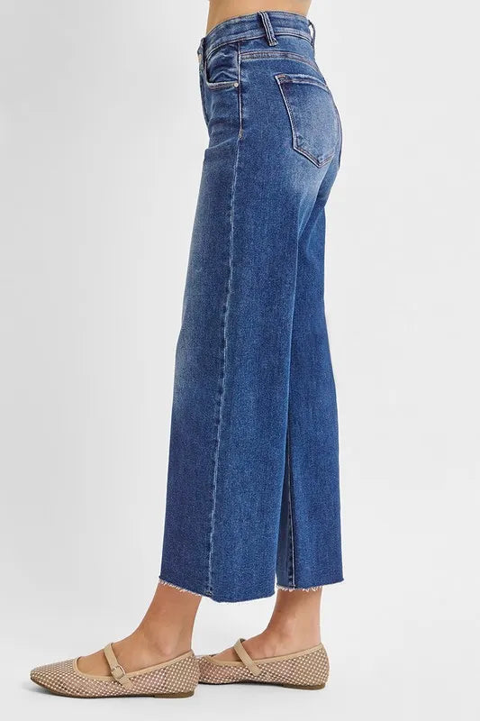 RISEN Raw Hem Wide Leg Cropped Jeans - Tigbul's Variety Fashion Shop