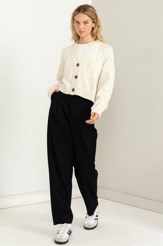 Button Front Cropped Cardigan Sweater - Tigbul's Variety Fashion Shop