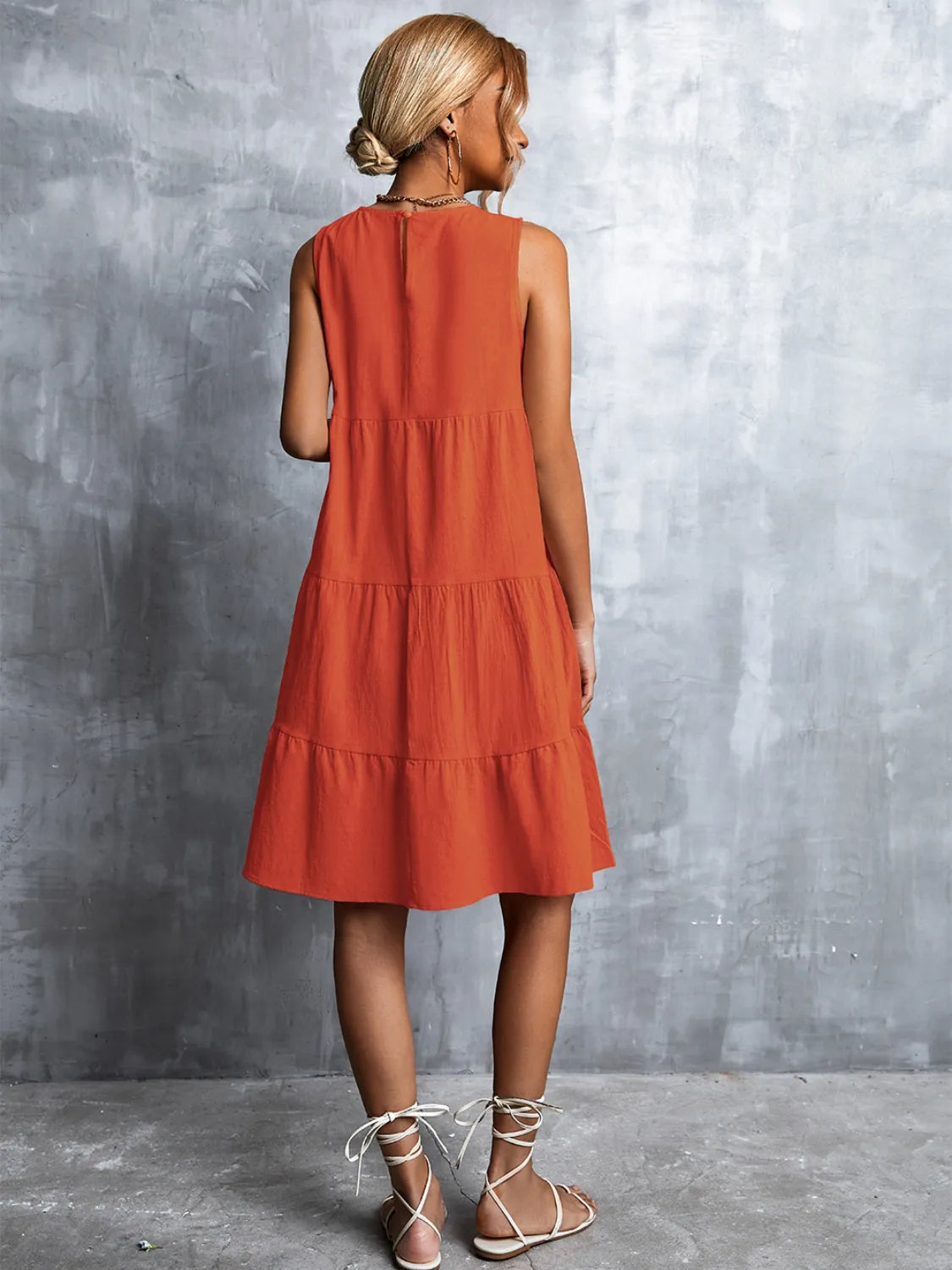 Tiered Round Neck Sleeveless Mini Tank Dress - Tigbul's Variety Fashion Shop