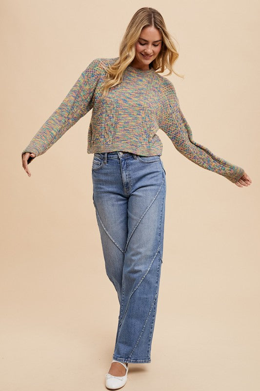 Blue Decorative Seams Wide Leg Jeans - Tigbul's Variety Fashion Shop