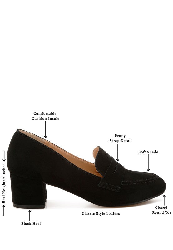 Astra Block Heel Genuine Suede Loafers - Tigbul's Variety Fashion Shop