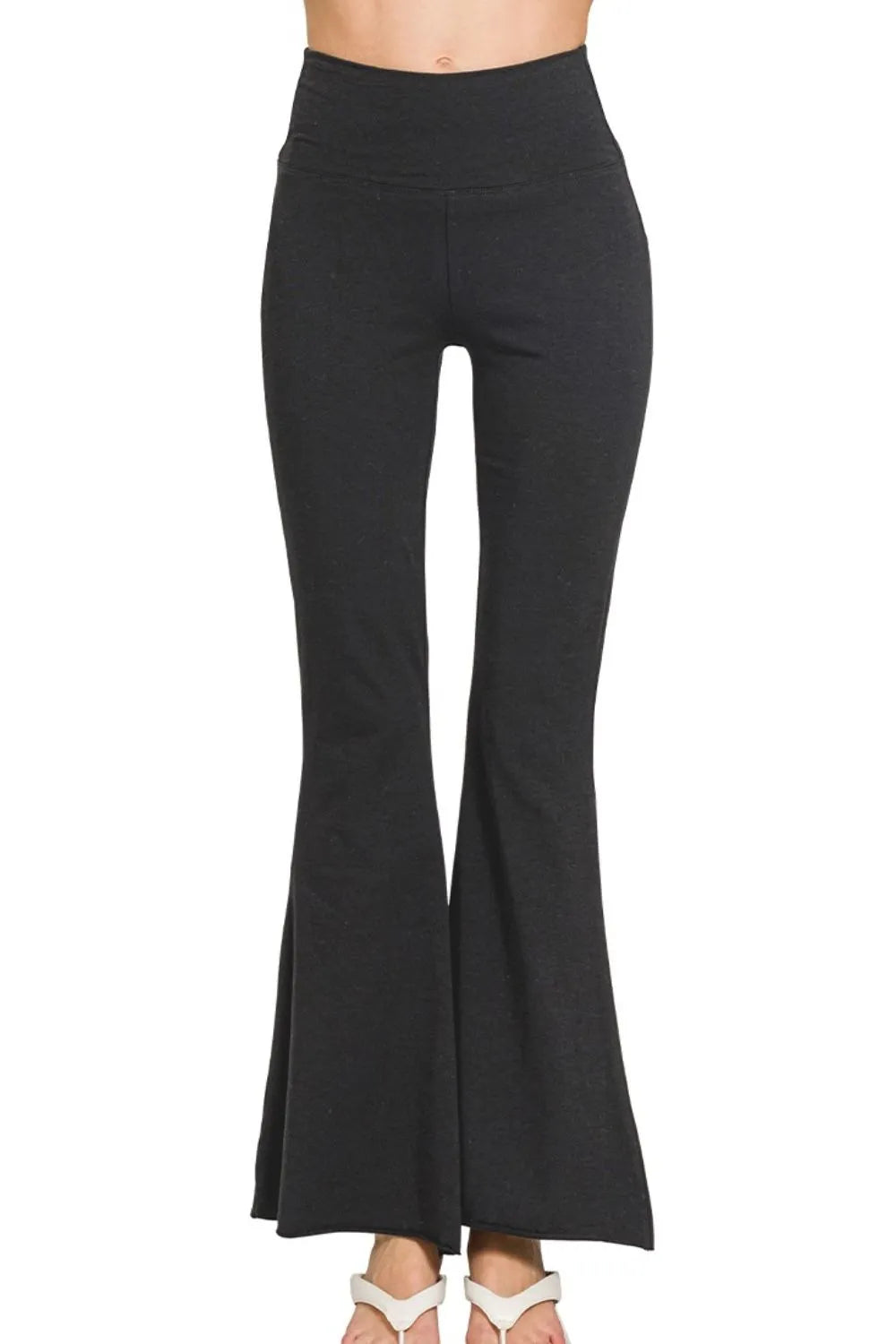 Zenana Raw Edge Hem Flare Yoga Pants - Tigbul's Variety Fashion Shop