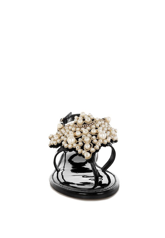Zalata Pearl Studded Flat Sandals - Tigbul's Variety Fashion Shop