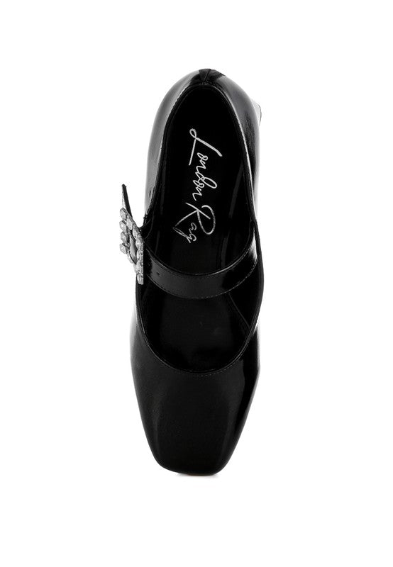 Abeba Diamante Brooch Metallic Mary Jane Pumps - Tigbul's Variety Fashion Shop