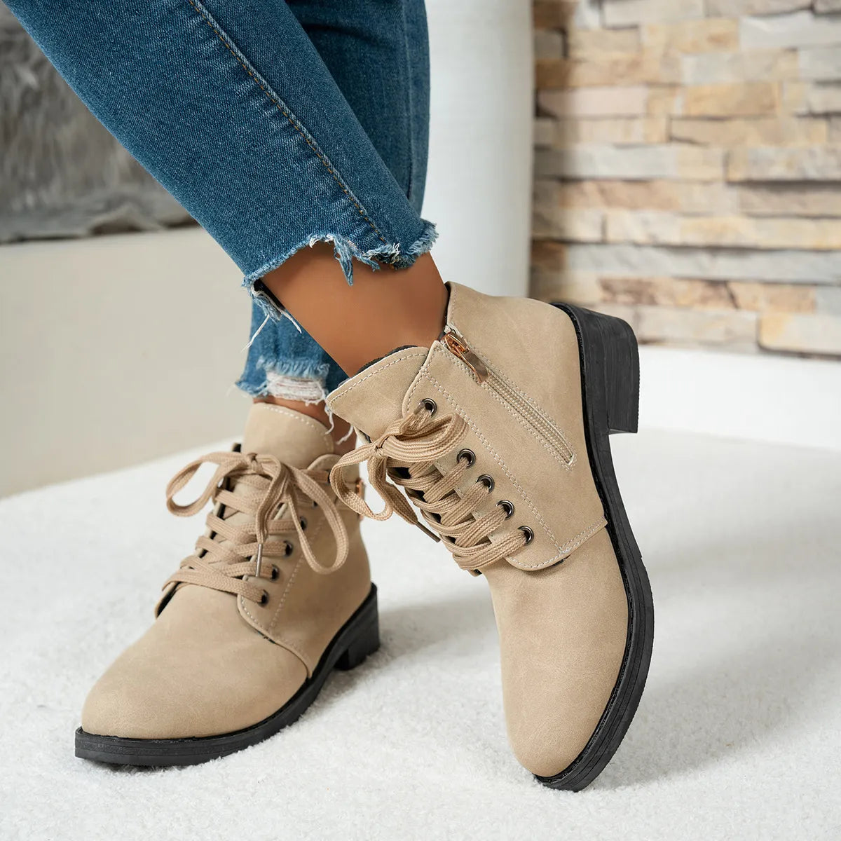 Lace-Up Ankle Boots with Heart Charm Detail - Tigbul's Variety Fashion Shop