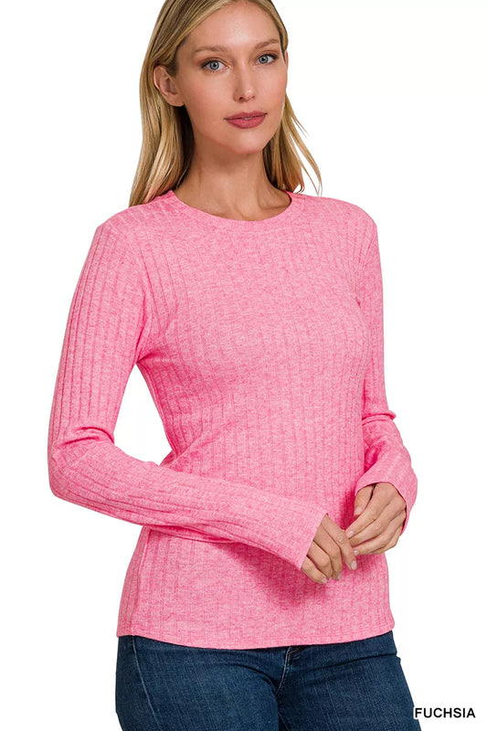 Zenana Ribbed Long Sleeve Round Neck T-Shirt - Tigbul's Variety Fashion Shop
