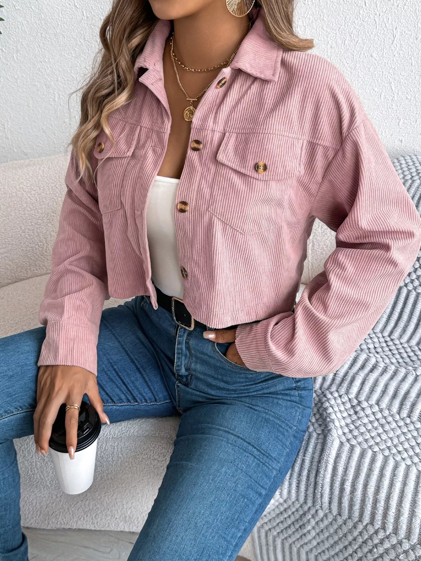 Corduroy Button-Up Dropped Shoulder Jacket - Tigbul's Variety Fashion Shop