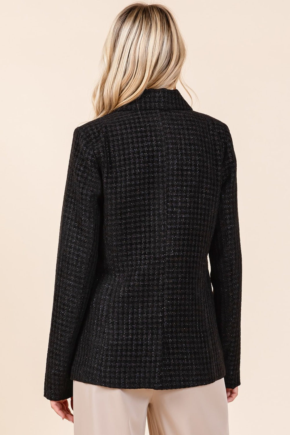 Mittoshop Plaid Texture Double-Breasted Long Sleeve Blazer - Tigbul's Variety Fashion Shop