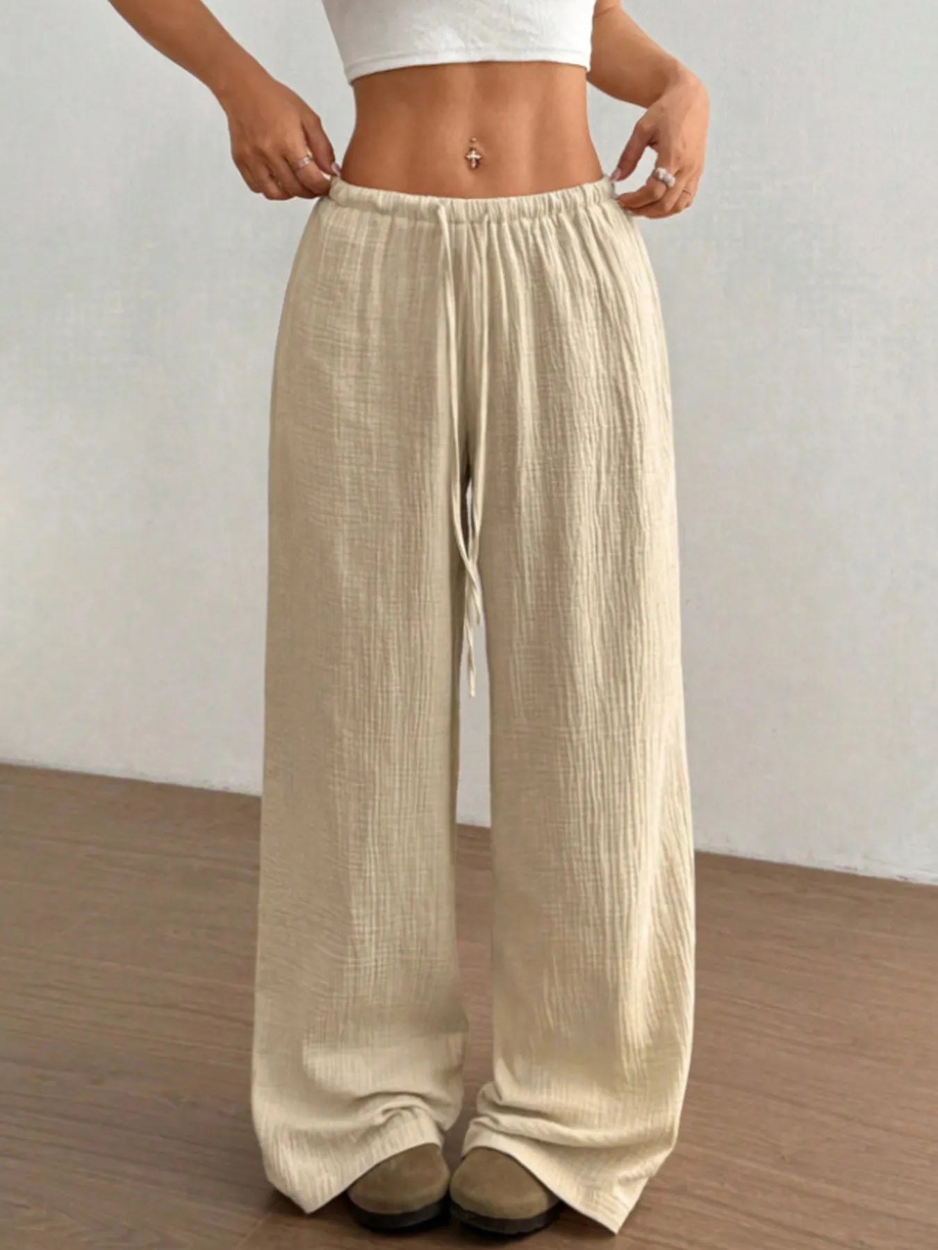 Wide Leg Drawstring Casual Pants - Tigbul's Variety Fashion Shop