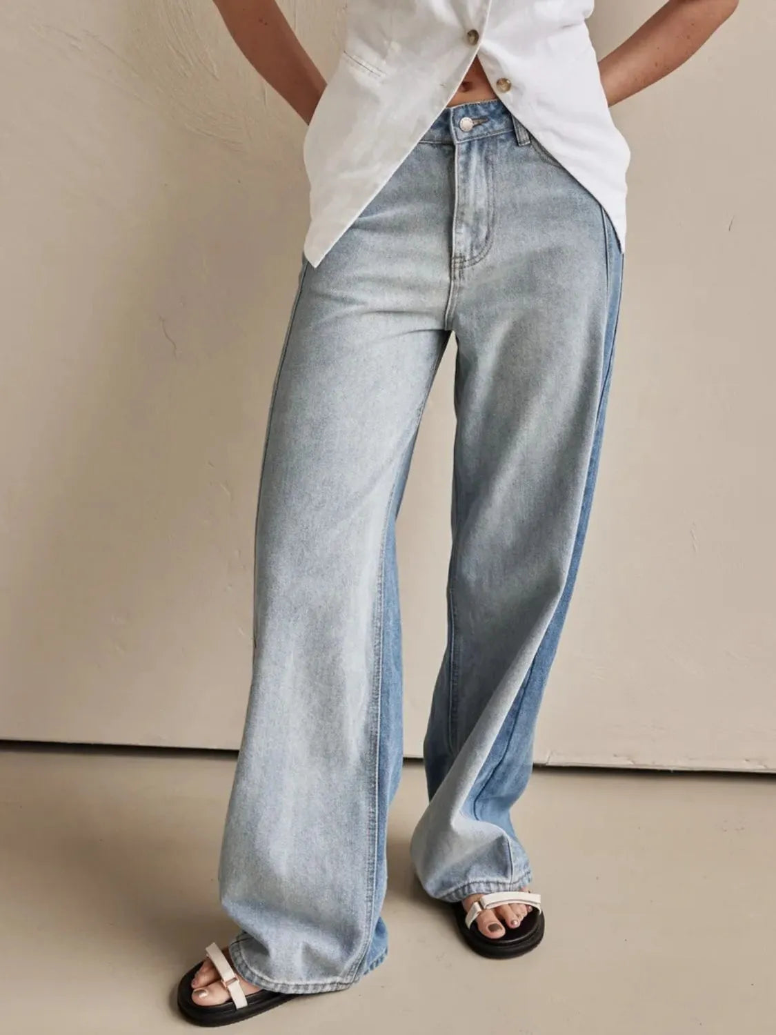 Blue Wide Leg Jeans with Pockets - Tigbul's Variety Fashion Shop