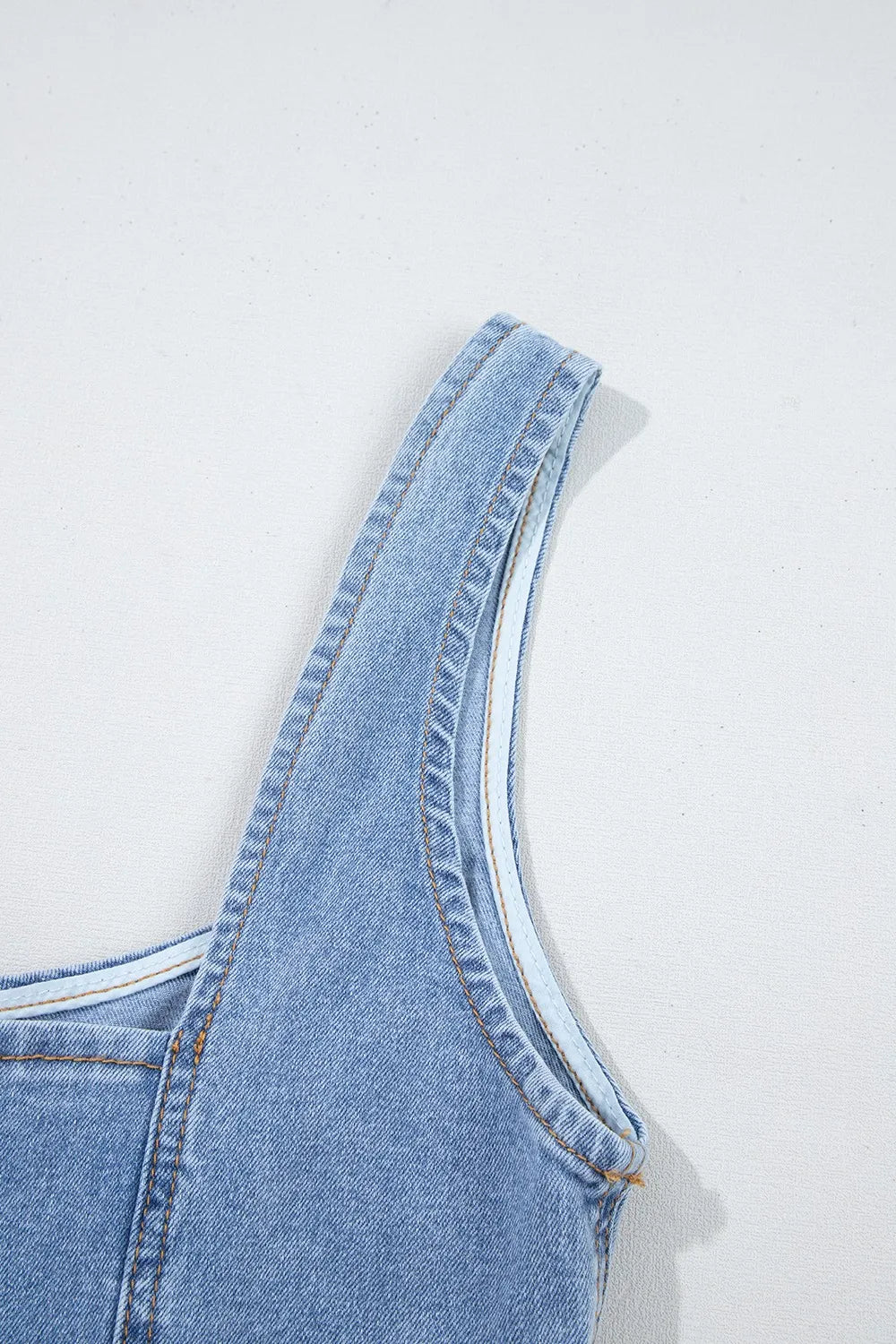 Light Blue Square Neck Wide Strap Denim Dress - Tigbul's Variety Fashion Shop