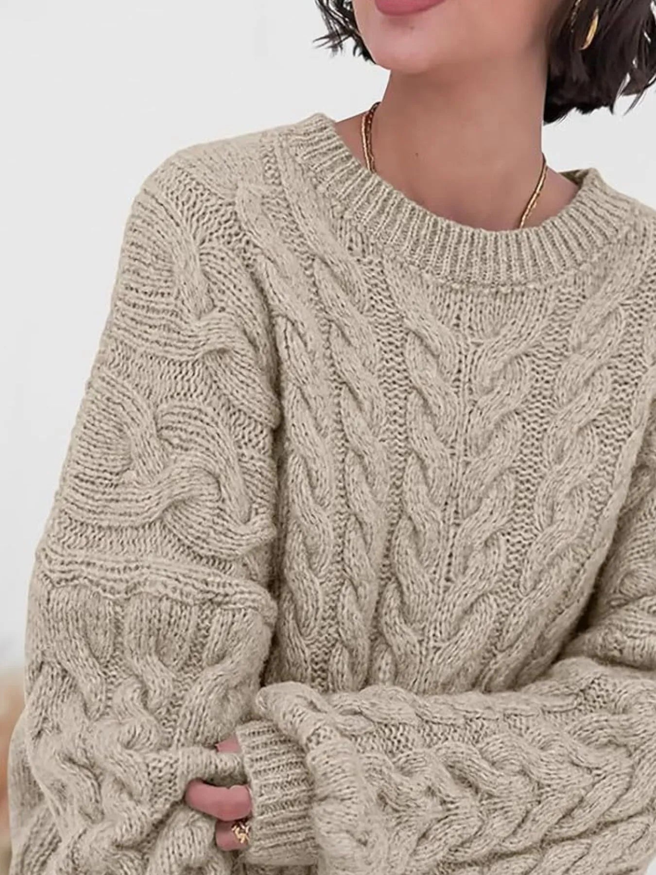 Cable Knit Long Sleeve Sweater - Tigbul's Variety Fashion Shop