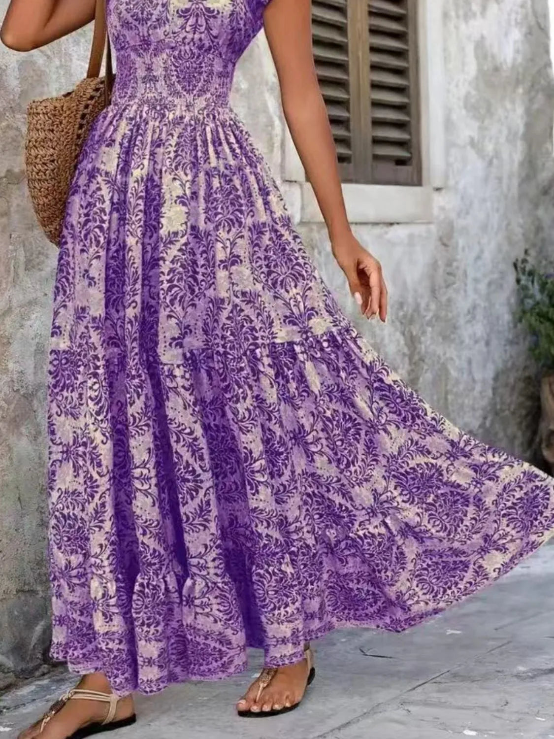 Vintage Floral Cap Sleeve Maxi Dress - Tigbul's Variety Fashion Shop