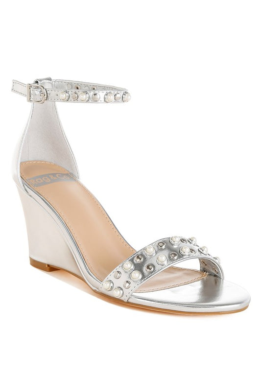 Jumera Metallic Pearl Embellished Wedges - Tigbul's Variety Fashion Shop