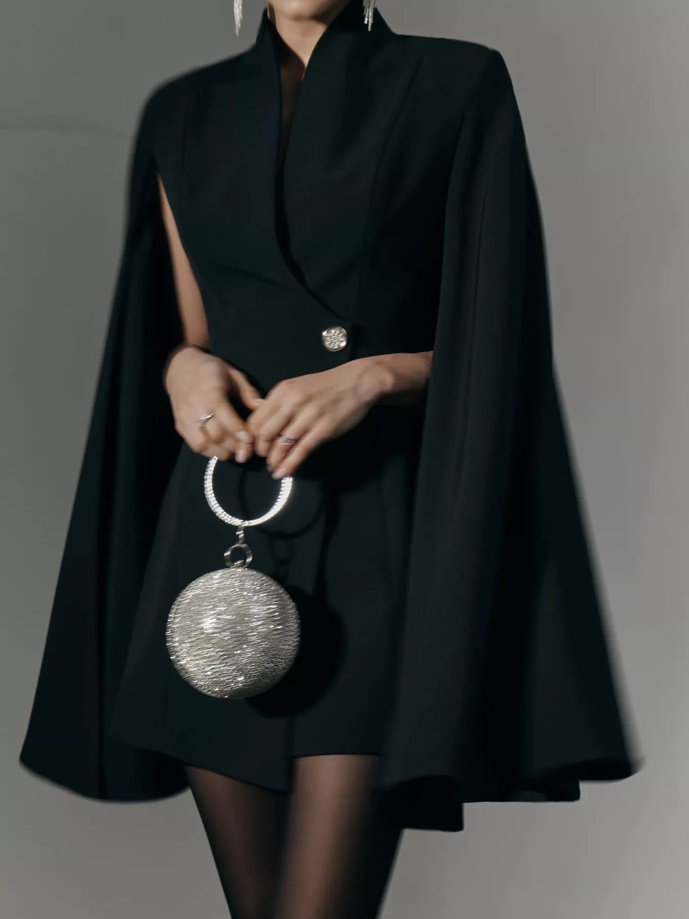 One Button Fitted Mini Blazer Dress with Cape Sleeves - Tigbul's Variety Fashion Shop