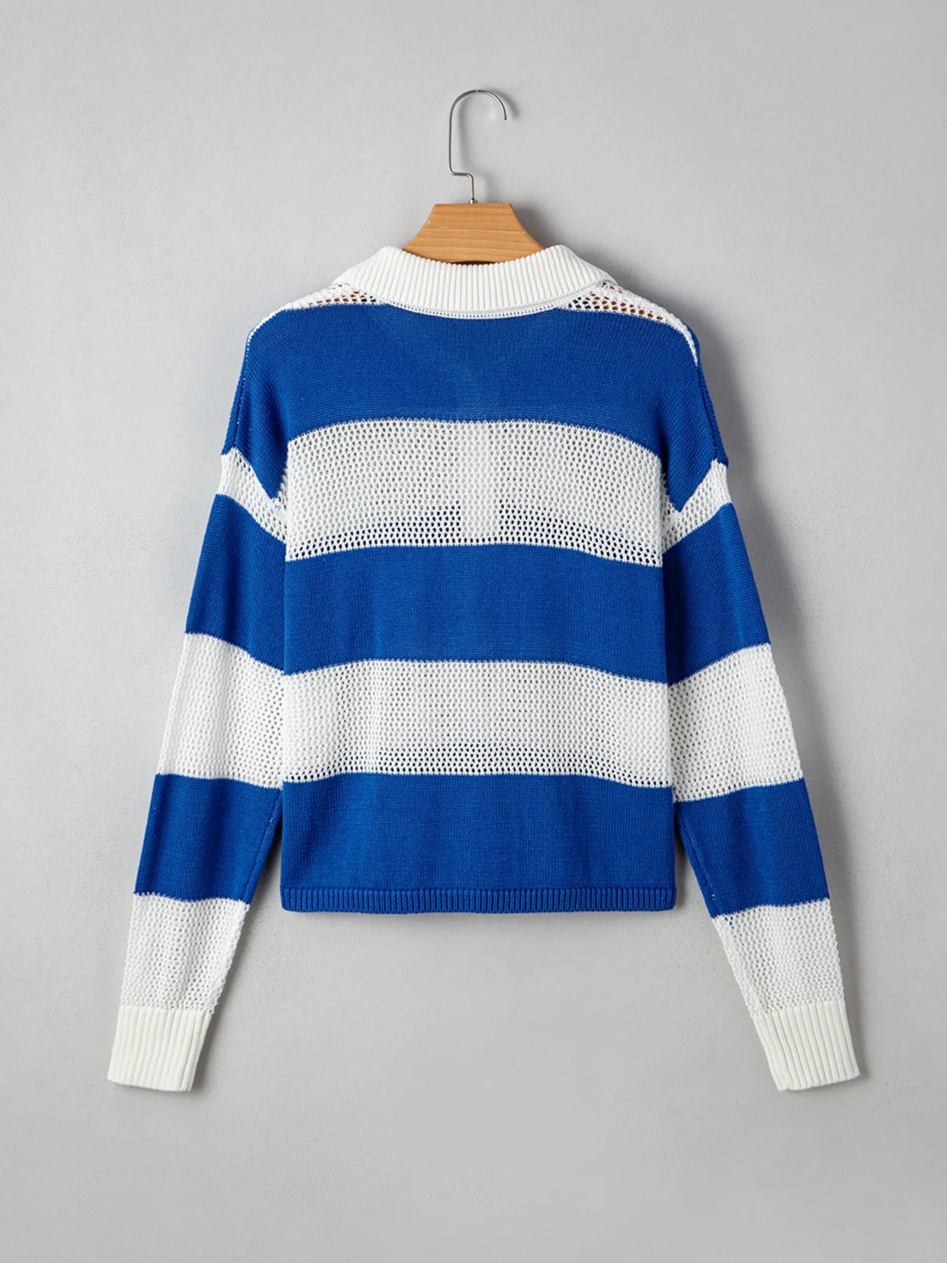 Stripe Colorblock Polo Collar Crochet Knitted Cover Up - Tigbul's Variety Fashion Shop