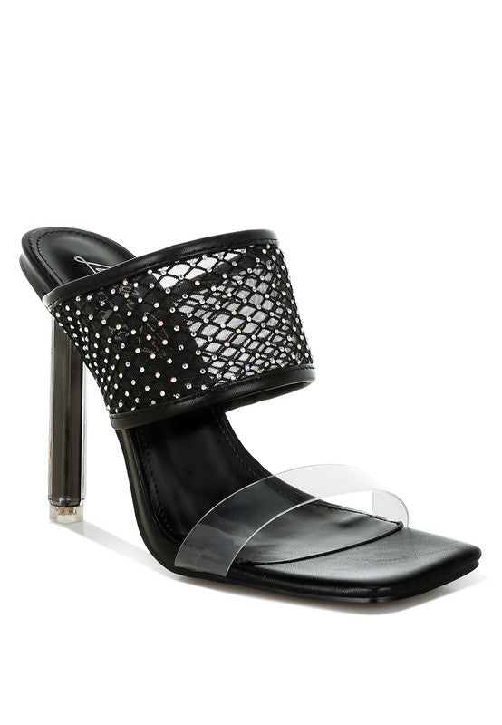 Salween Clear Embellished Square Toe Heels - Tigbul's Variety Fashion Shop