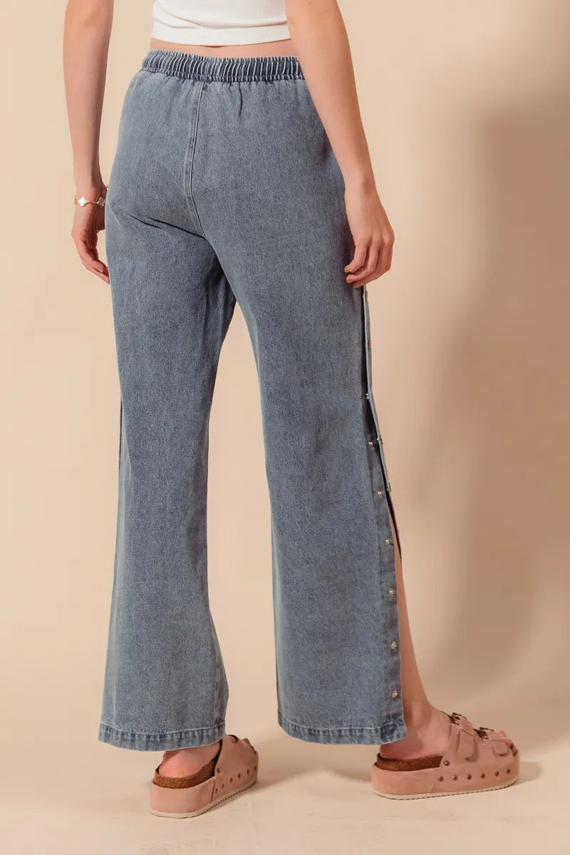 SO ME Mid Rise Drawstring Jeans with Side Snap Button - Tigbul's Variety Fashion Shop