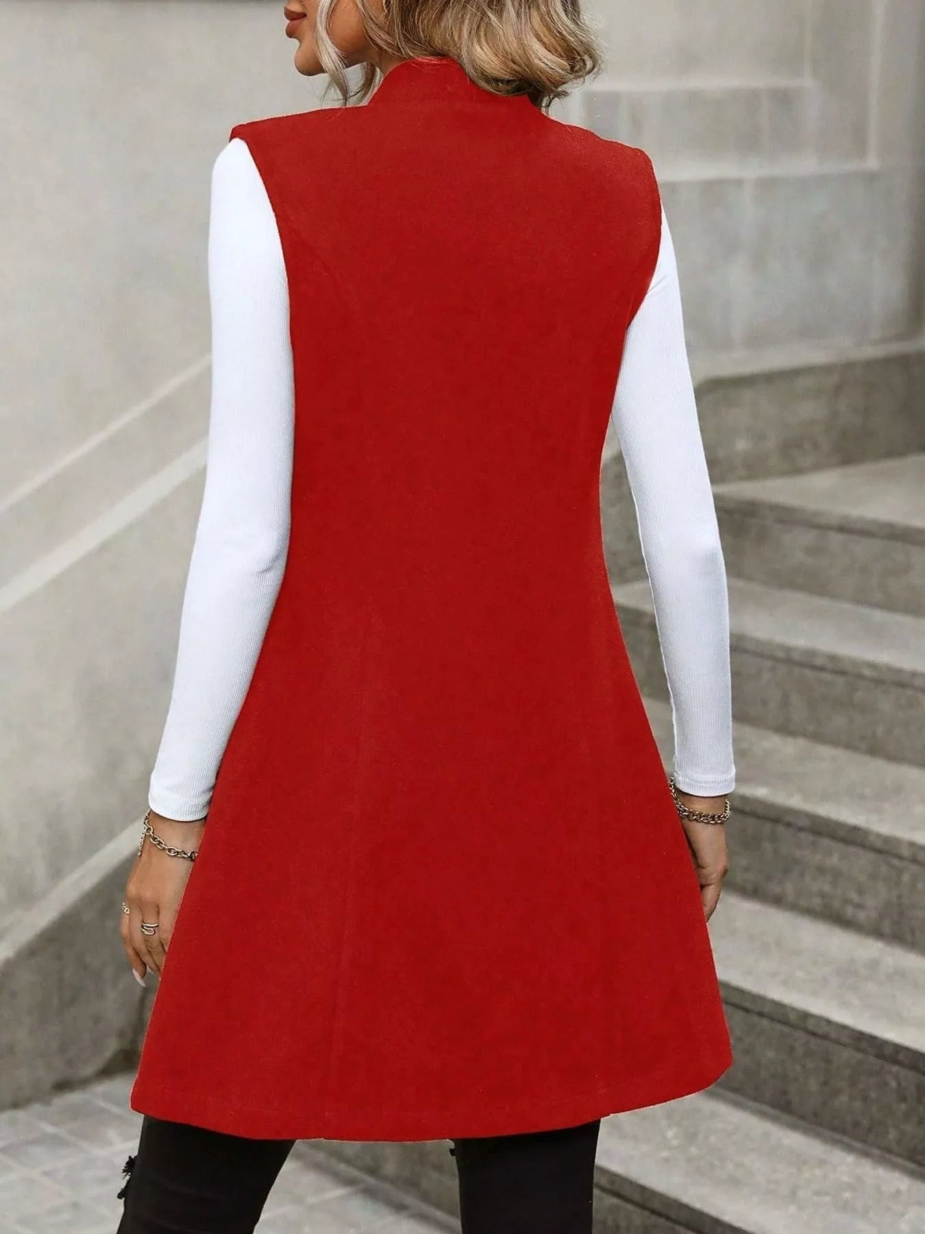 Button Up Sleeveless Longline Vest Coat - Tigbul's Variety Fashion Shop