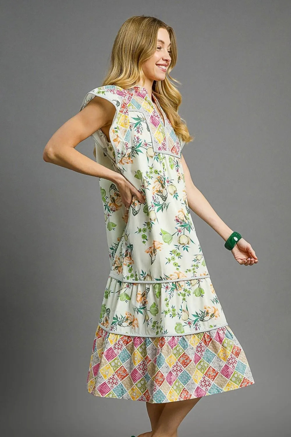 Umgee Patchwork Garden Midi Dress - Tigbul's Variety Fashion Shop