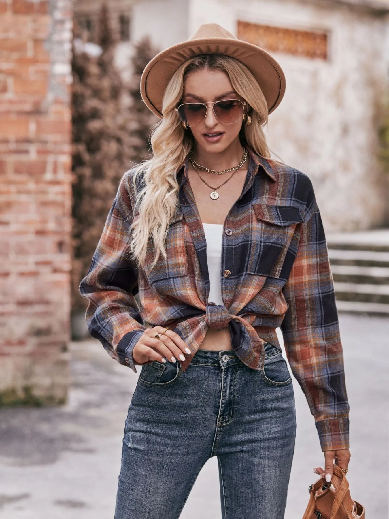 Plaid Button-Down Long Sleeve Shirt - Tigbul's Variety Fashion Shop
