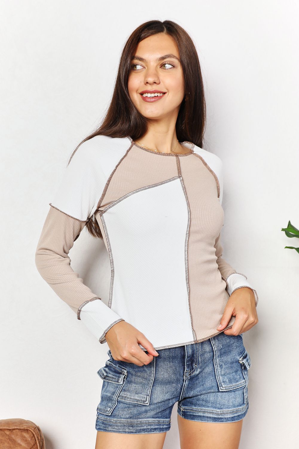 Color Block Exposed Seam Top - Tigbul's Variety Fashion Shop