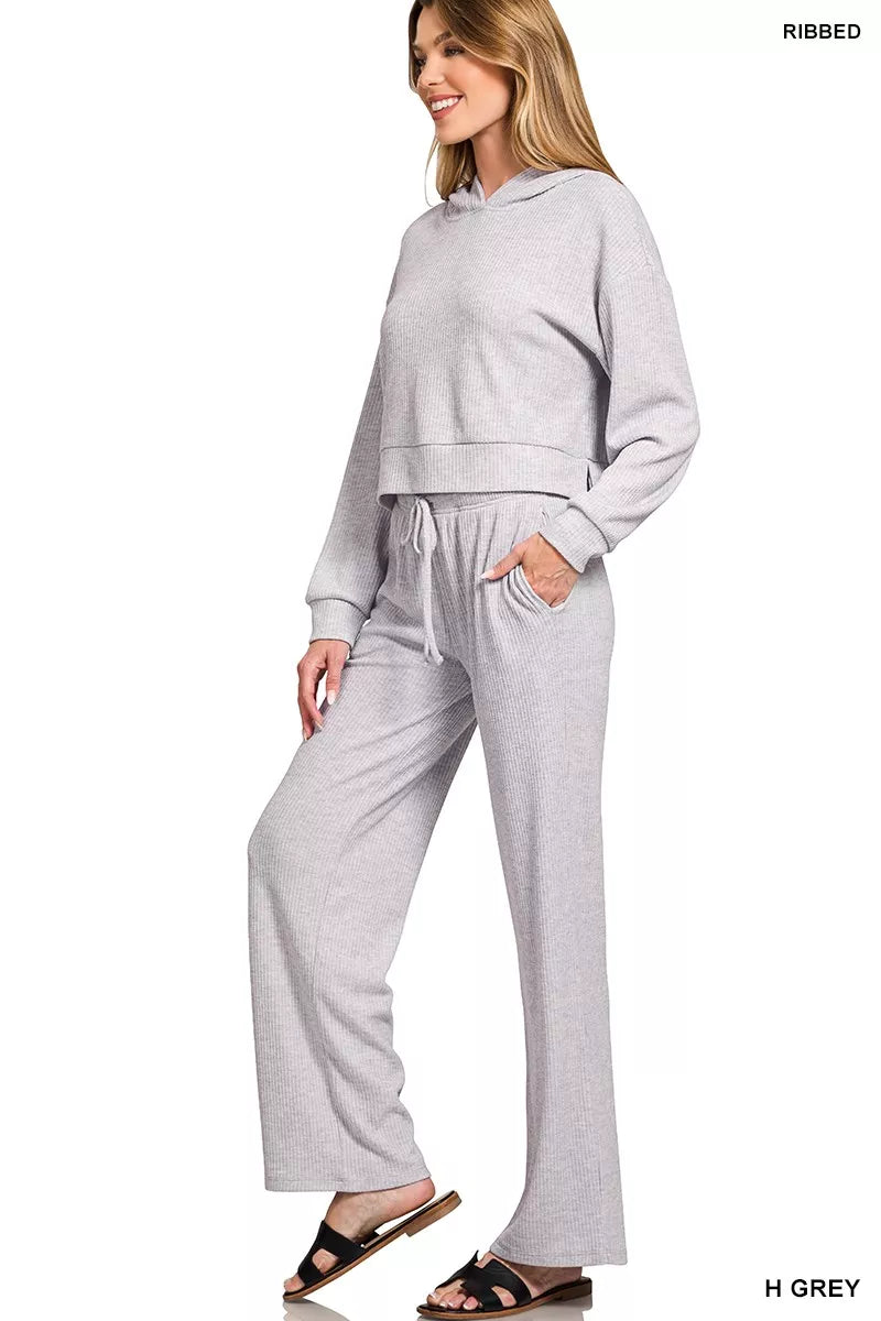 Zenana Drop Shoulder Ribbed Crop Hoodie - Tigbul's Variety Fashion Shop