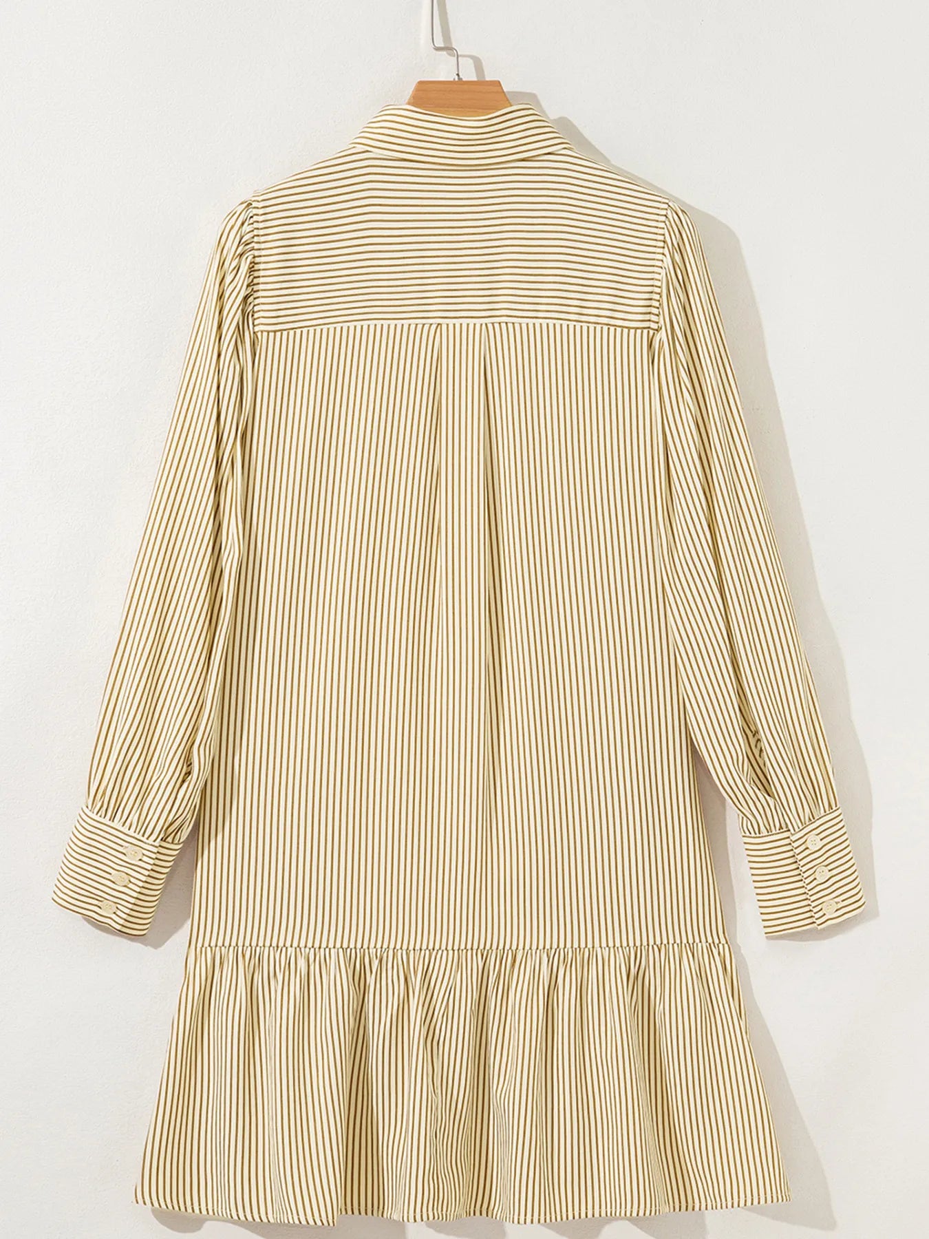 Stripe Collared Neck Cuffed Long Sleeve Drop Waist Mini Dress - Tigbul's Variety Fashion Shop