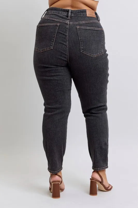 Judy Blue Full Size Midi Rise Tummy Control Slim Jeans Plus Size - Tigbul's Variety Fashion Shop