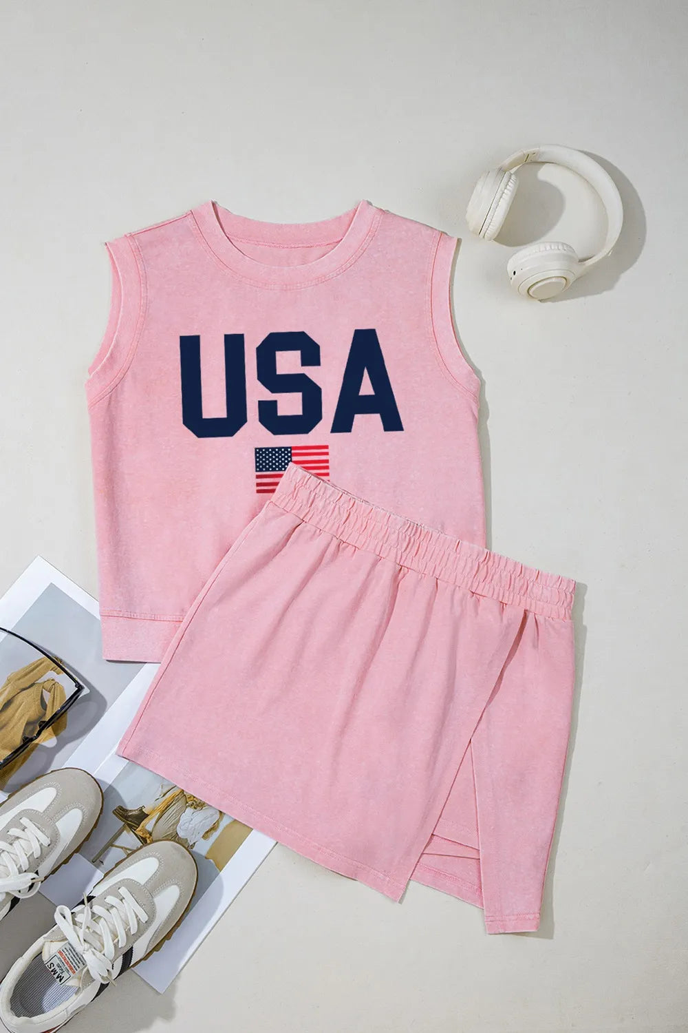 USA Round Neck Tank and Shorts Set - Tigbul's Variety Fashion Shop