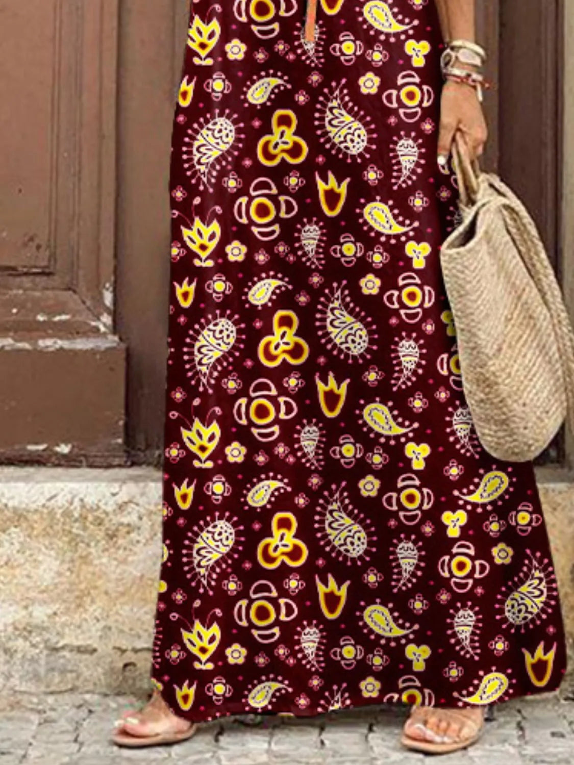 Full Size Printed V-Neck Short Sleeve Maxi Dress Plus Size - Tigbul's Variety Fashion Shop