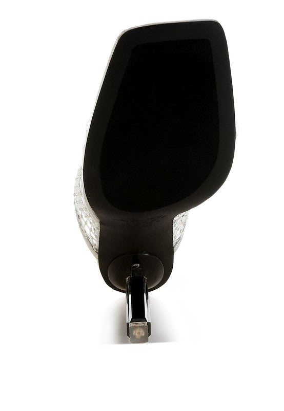 Salween Clear Embellished Square Toe Heels - Tigbul's Variety Fashion Shop