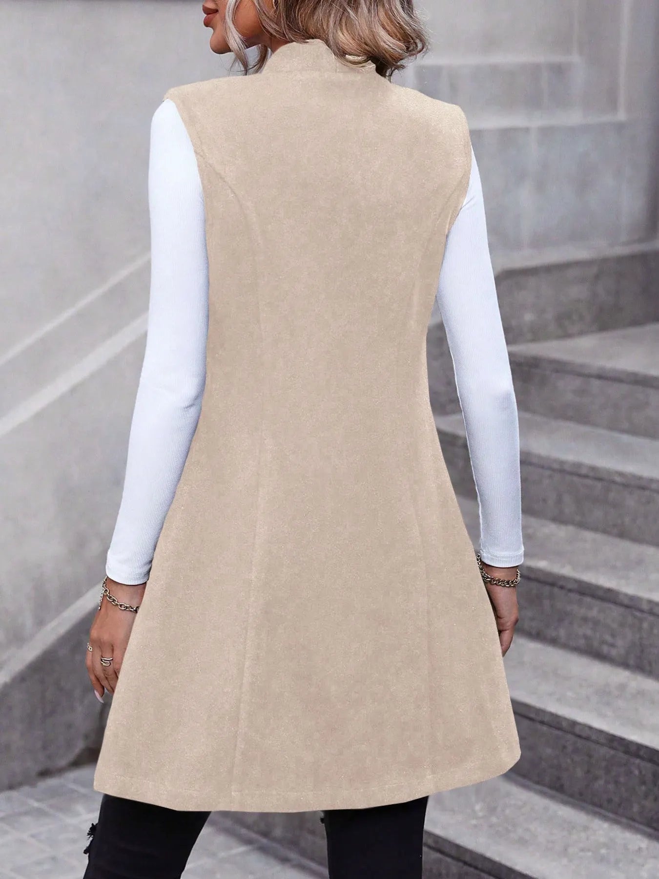 Button Up Longline Vest Coat - Tigbul's Variety Fashion Shop