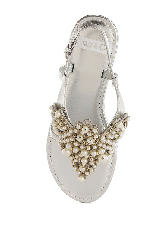 Opazie Metallic Pearl Embellished Flats - Tigbul's Variety Fashion Shop