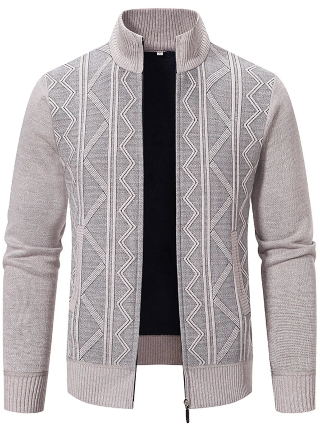 Men's Plus Size Zip-Up Cardigan with Stand Collar - Tigbul's Variety Fashion Shop
